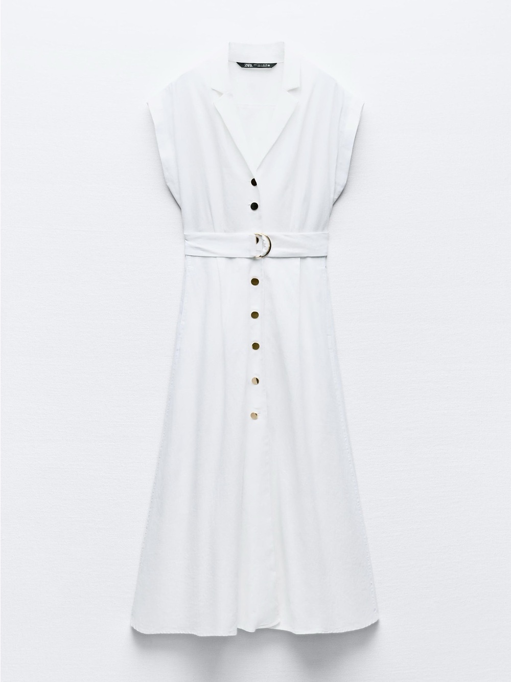 Zara White Sleeveless Shirt Maxi Dress with Belt